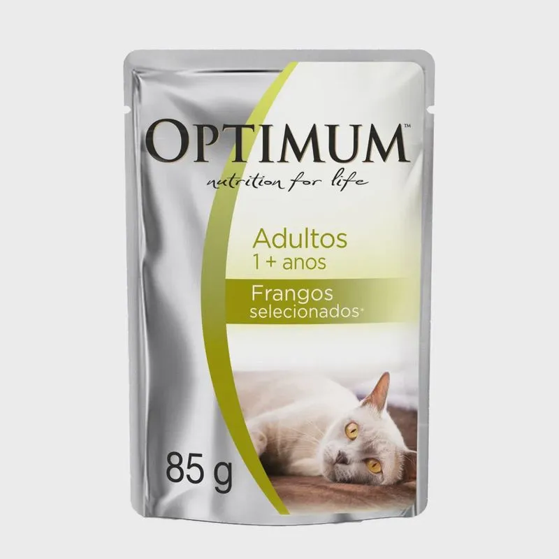 Caixa com 20 Unidades Ração Úmida Sache Optimum Sachê Gatos Adultos Frango 85g