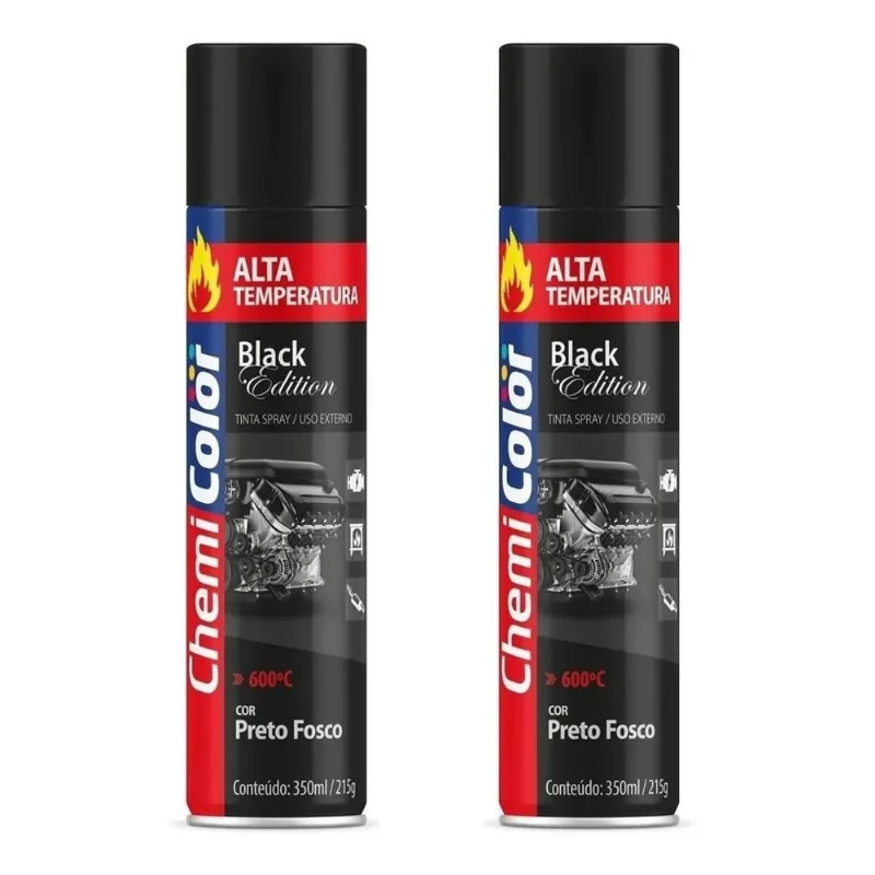 2 Tinta Spray Alta Temperatura Preto Fosco Chemicolor 350Ml