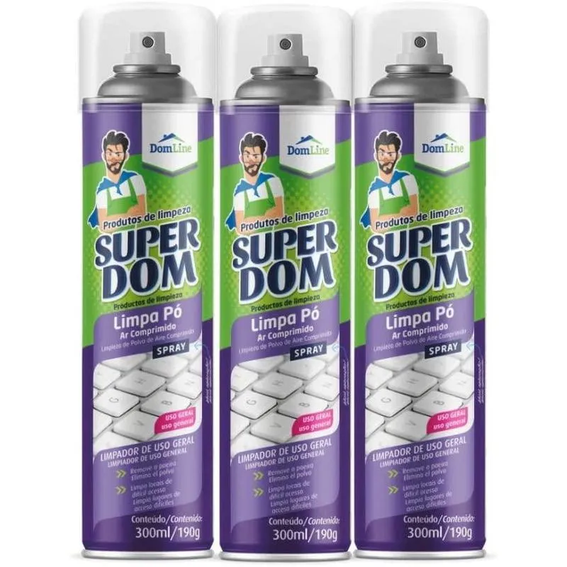 Kit 3 Limpa Pó Ar Comprimido Domline Spray 300Ml