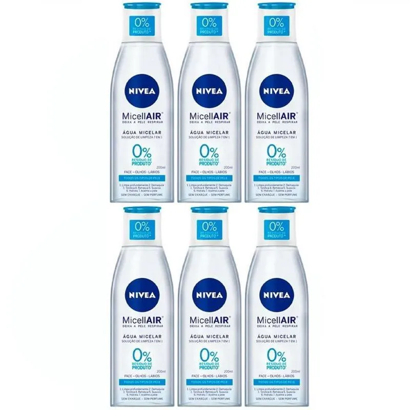 Kit 6 Soluções De Limpeza Nivea Agua Micellair 6 Em 1 200Ml