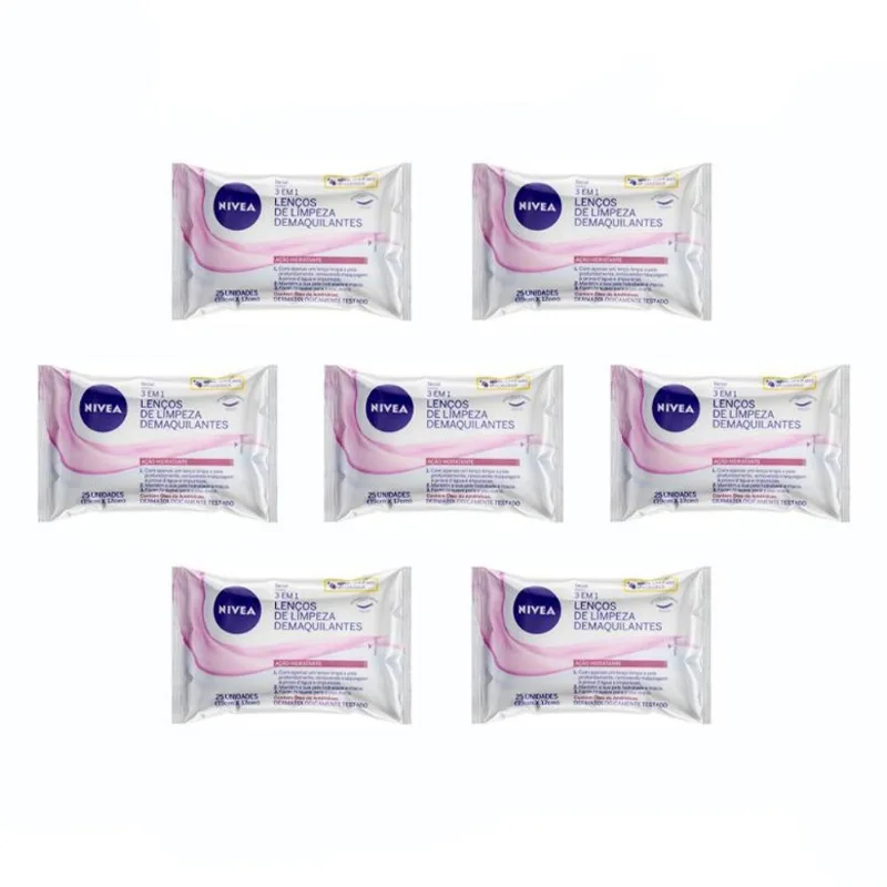 Kit 7 Lenços Demaquilantes Hidratantes Nivea 3 Em 1 C/ 25 Un