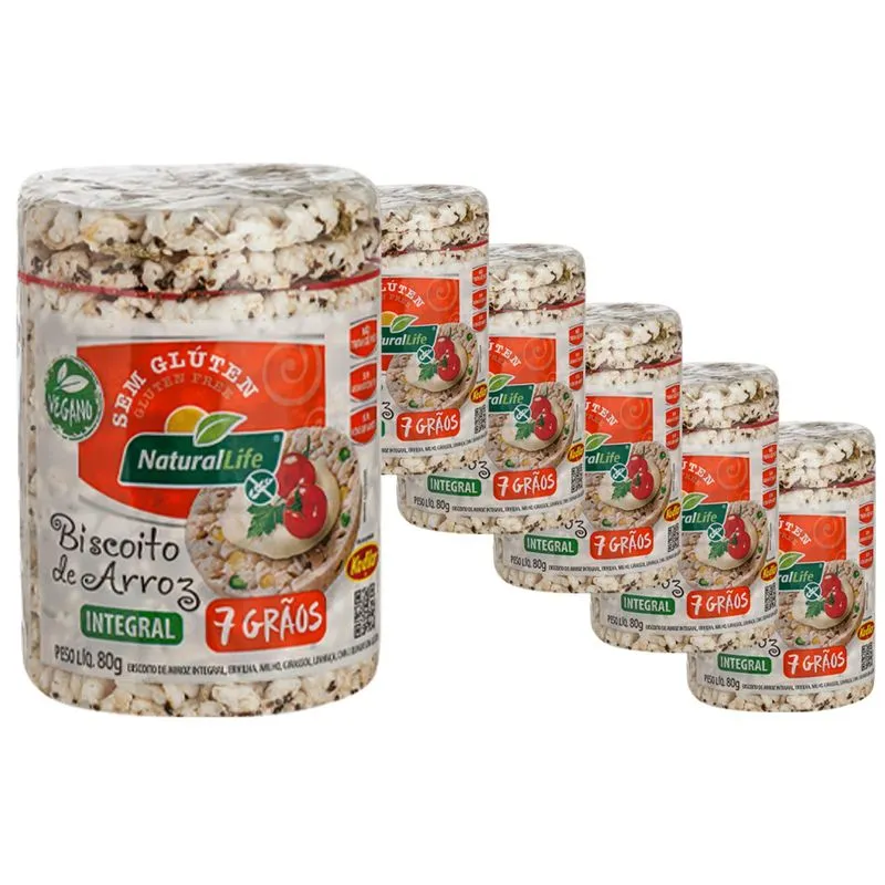 Kit C/6 Biscoito Natural Life De Arroz Grande S/gluten 80g