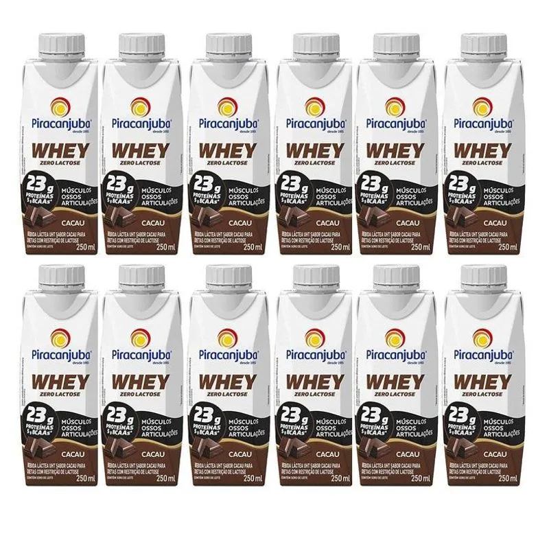 Kit Com 12 Bebida Piracanjuba Whey 250 Ml - Sabor Cacau