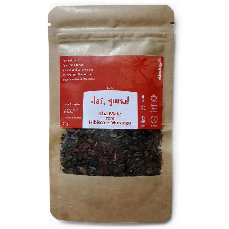 Chá Mate Artesanal Infusão Com Morango E Hibisco - 20g