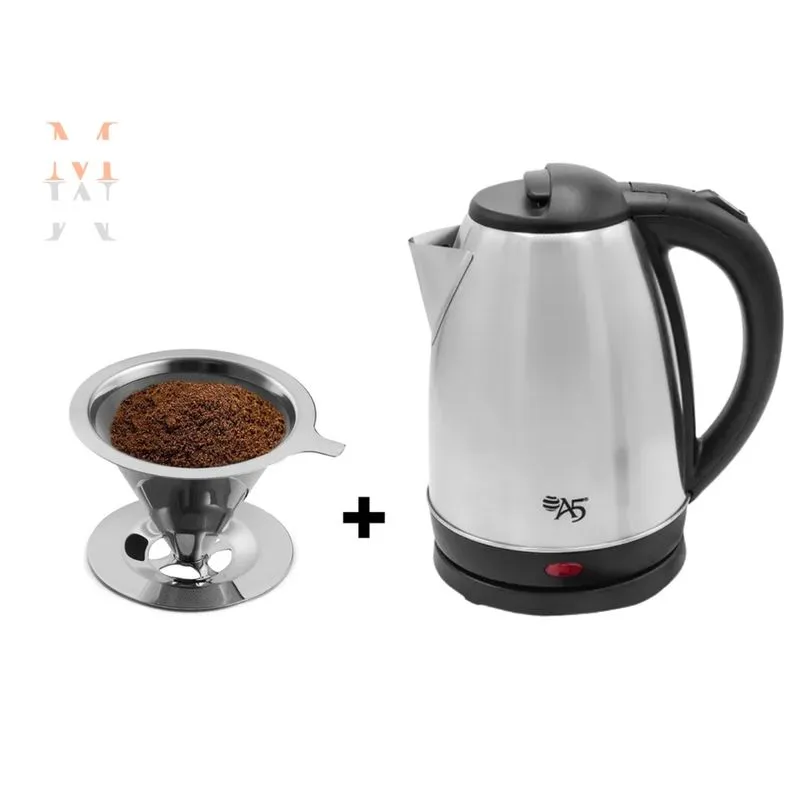 Kit Chaleira Elétrica 1,8 Litros + Coador de Café Aço Inox