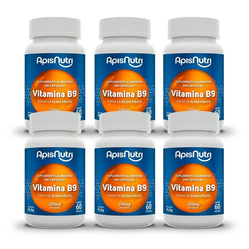 Suplemento De Vitamina B9 60 Caps 280mg Kit 6 Unidades