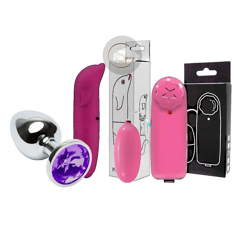 Kit Vibrador Feminino Golfinho Ponto G + Bullet + Plug Anal