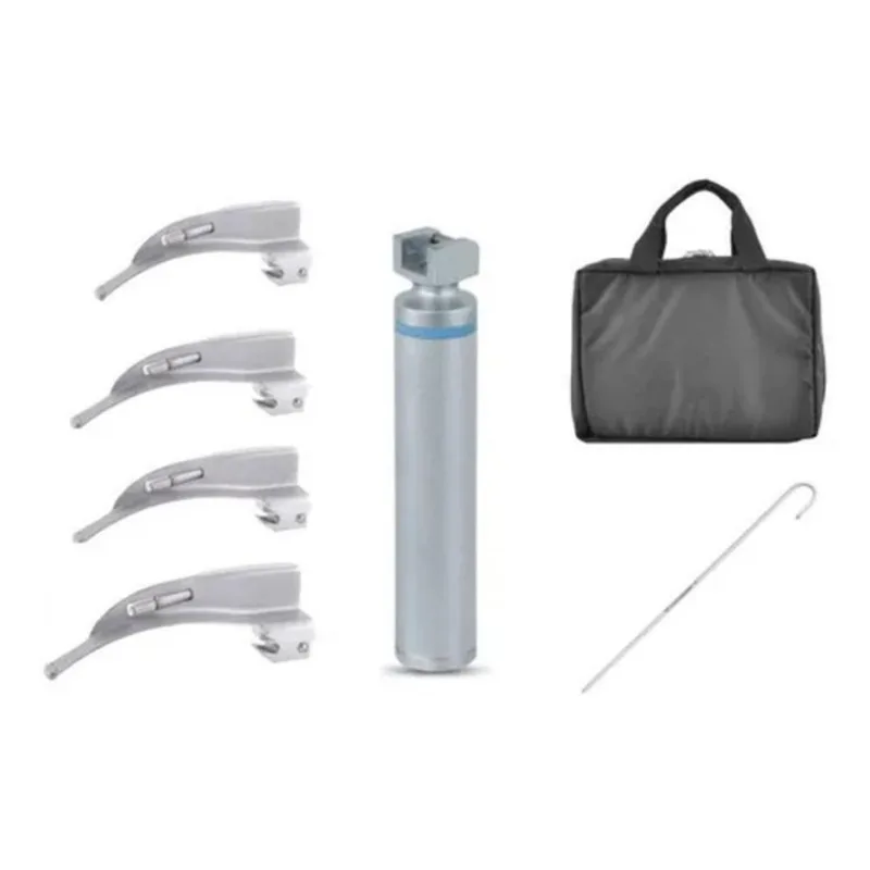 Kit Laringoscópio Adulto E Pediátrico - 4 Lâminas Guia Bolsa