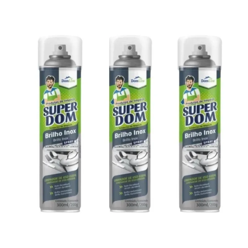 Kit 3 Brilho Inox Spray Limpador De Uso Geral Domline 300ml