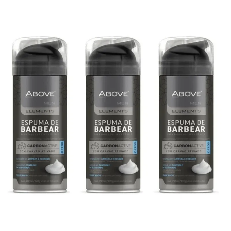 Kit 3 Espuma De Barbear Above Detox Elements Active 200ml