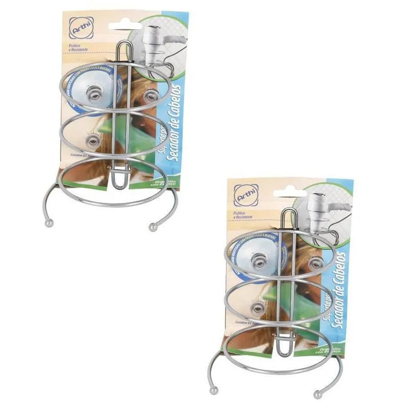 Kit 2 Suporte Secador Cabelo Aço Cromado 1522 Arthi
