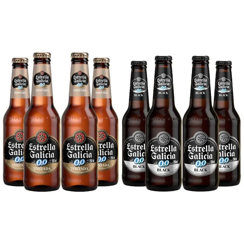 Kit 8 Gf Cerveja Sem Álcool Estrella Galícia Black &amp; Tostada