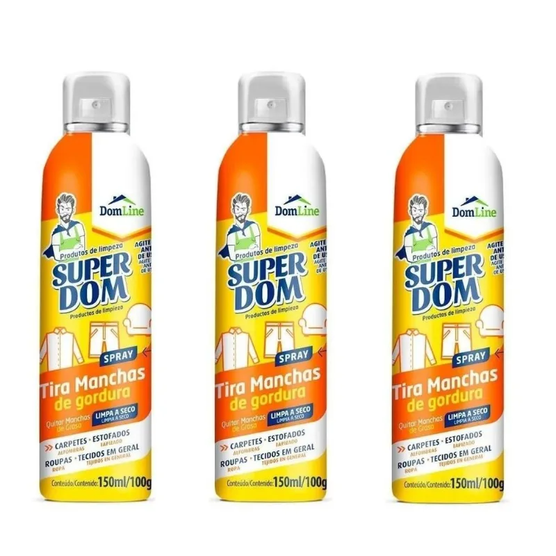 Kit 3 Tira Mancha De Gordura Tecidos A Seco Dom Line 150ml
