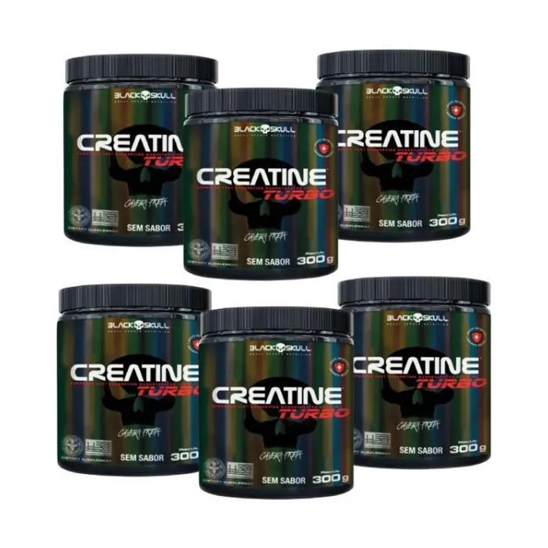 Kit 6 Creatina Turbo Neutro (300G) Black Skull