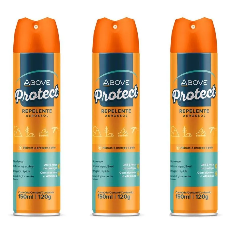 Kit 3 Repelente Aerosol Protect Above Secagem Rápida 150ml