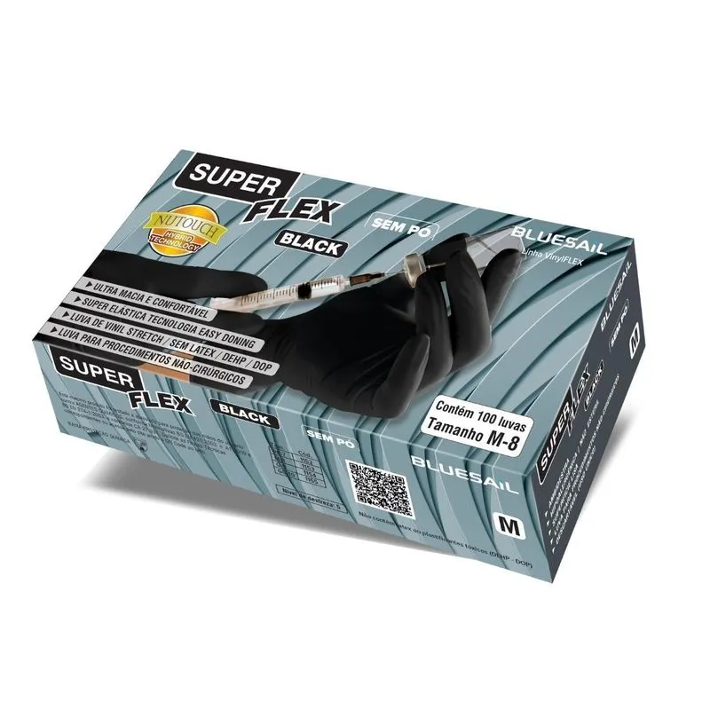Kit 20 Caixas De Luvas Superflex Nutouch - Tam M - Pretas