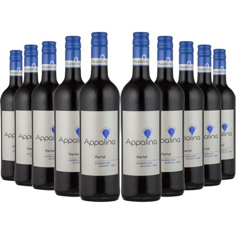 Combo 10 Un. Vinho Sem Álcool Tinto Merlot Appalina 750 Ml