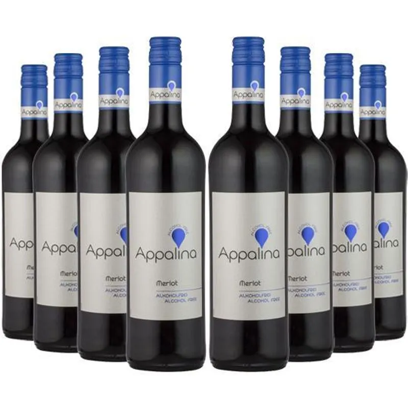 Combo 8 Un. Vinho Sem Álcool Tinto Merlot Appalina - 750 Ml