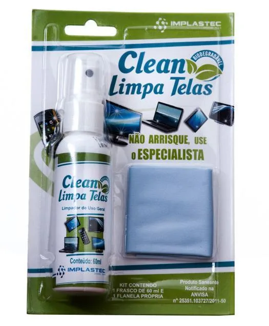 Spray Limpa Tela Clean Implastec - 60ml - Com Flanela