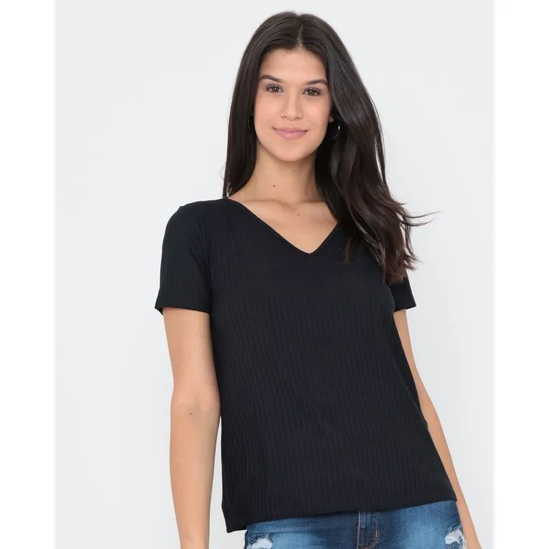 Blusa Básica Canelada Preta UN