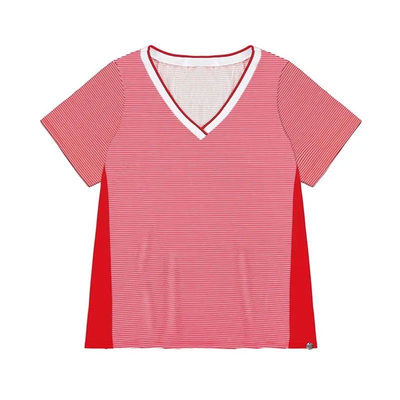 Blusa Plus Size Feminina Com Listras P/GG - 50140-VERMELHO-GG