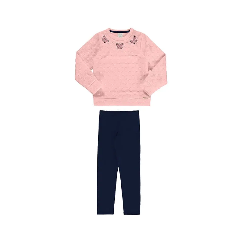 Conjunto Infantil Menina Moletom Com Estampa Bordada Borboleta e Poa 4/10 - 67548-SALMAO-10