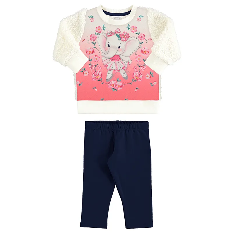 Conjunto Alakazoo Bebê Menina Meia Estação com Strass e Estampa Elefantinho Floral P/G - 67456-BRANCO OFF WHITE-PB