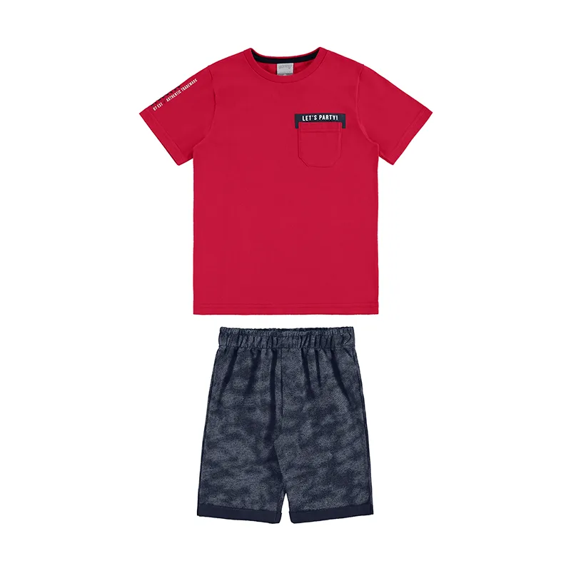 Conjunto Juvenil Menino Com Estampa e Bolsinho 12/16 - 39835-VERMELHO-12