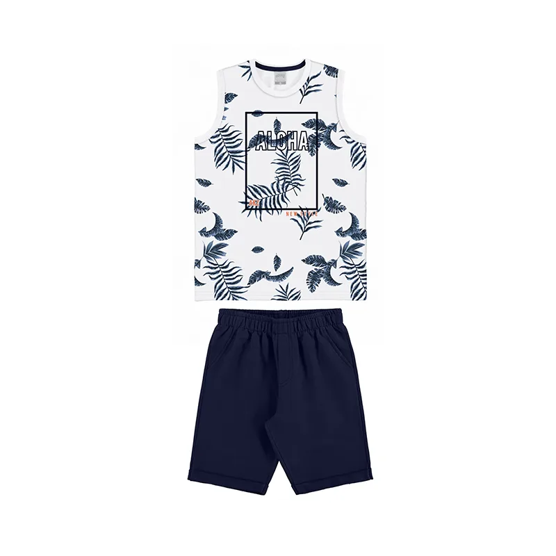 Conjunto Juvenil Menino Com Estampa Aloha 12/16 - 39831-BRANCO-16
