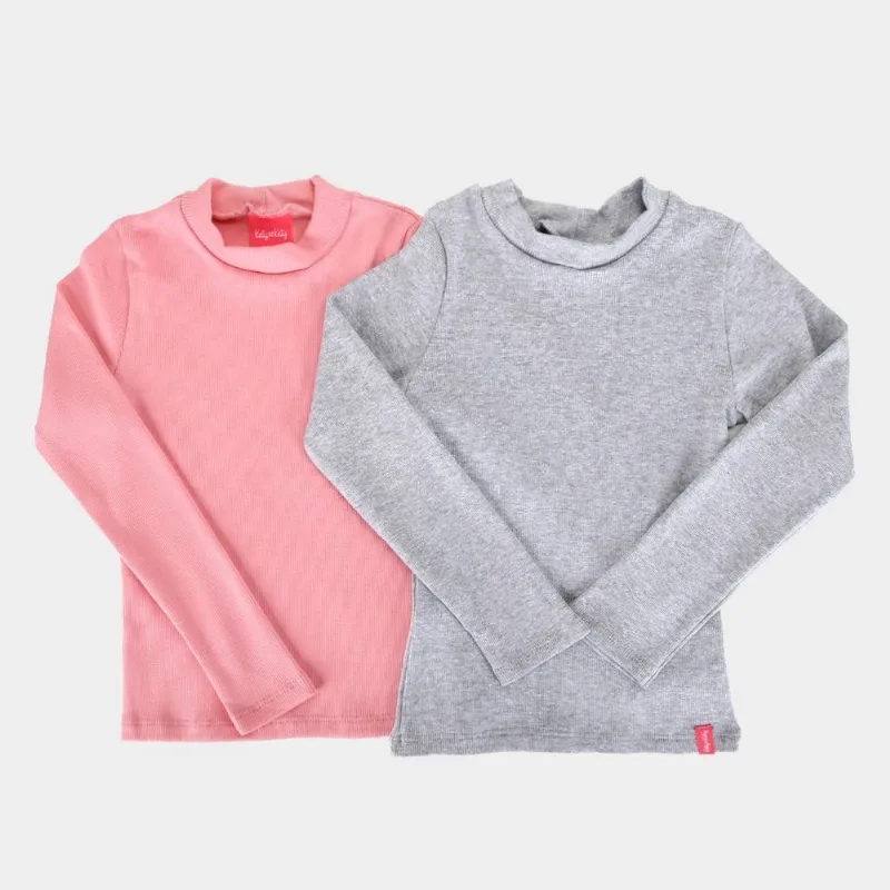 Kit Blusa Infantil Kely & Kety Manga Longa Menina - 2 Peças - Menina - Rosa+Cinza