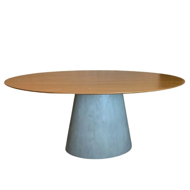 Mesa Cone Cimento Queimado Oval 160x90cm Tampo Freijó Marrom
