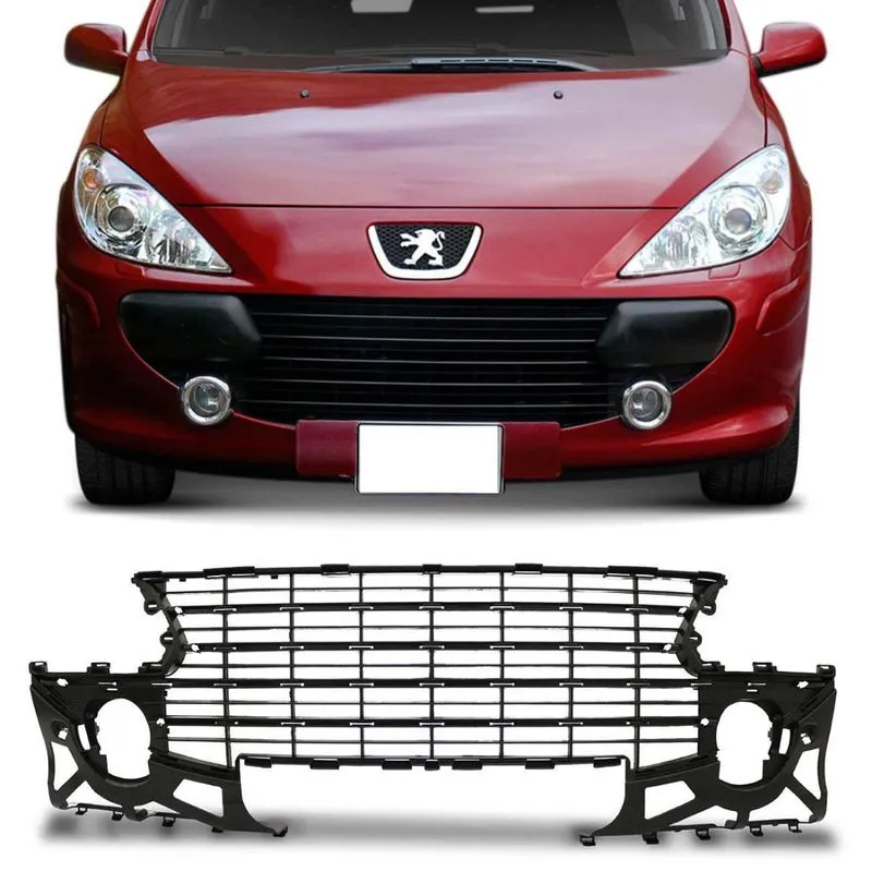 Grade Dianteira Parachoque Peugeot 307 2007 2008 2009 2010 2011 2012 Preto Espaço Friso e Furo Milha