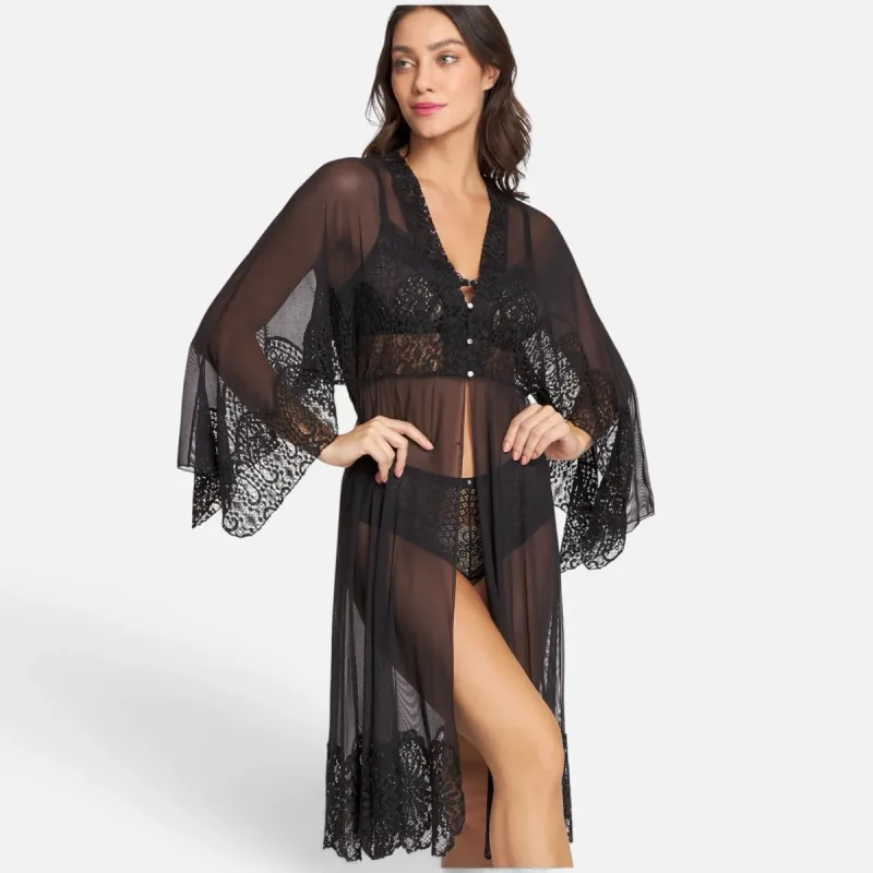 Robe Negligê Tule com Rendão Magnólia Recco Preta M