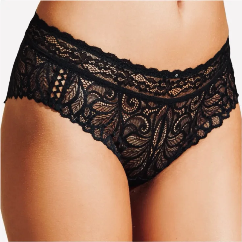 Tanga Caleçon Rendada Cintura Alta Recco Preta M