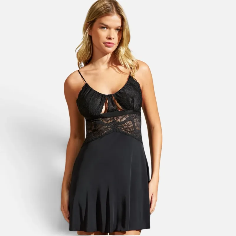 Camisola de Microfibra com Renda Recco Preta 44