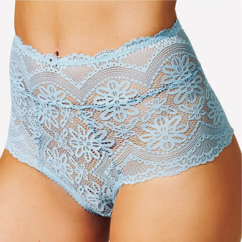 Tanga Caleçon Rendada Cintura Alta Recco Azul P
