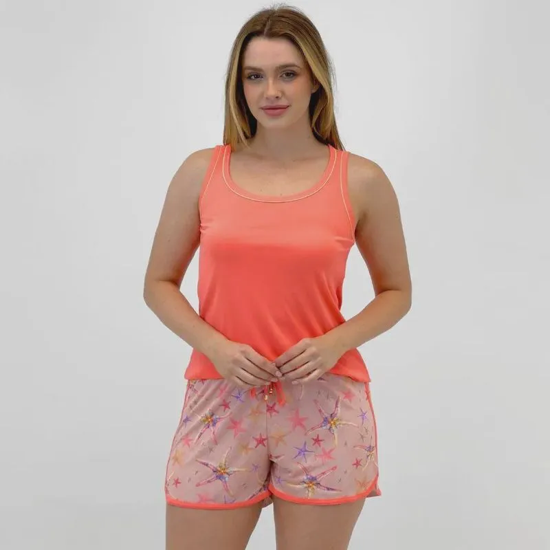 Pijama Recco de Verão Regata com Shorts Estampado Feminino