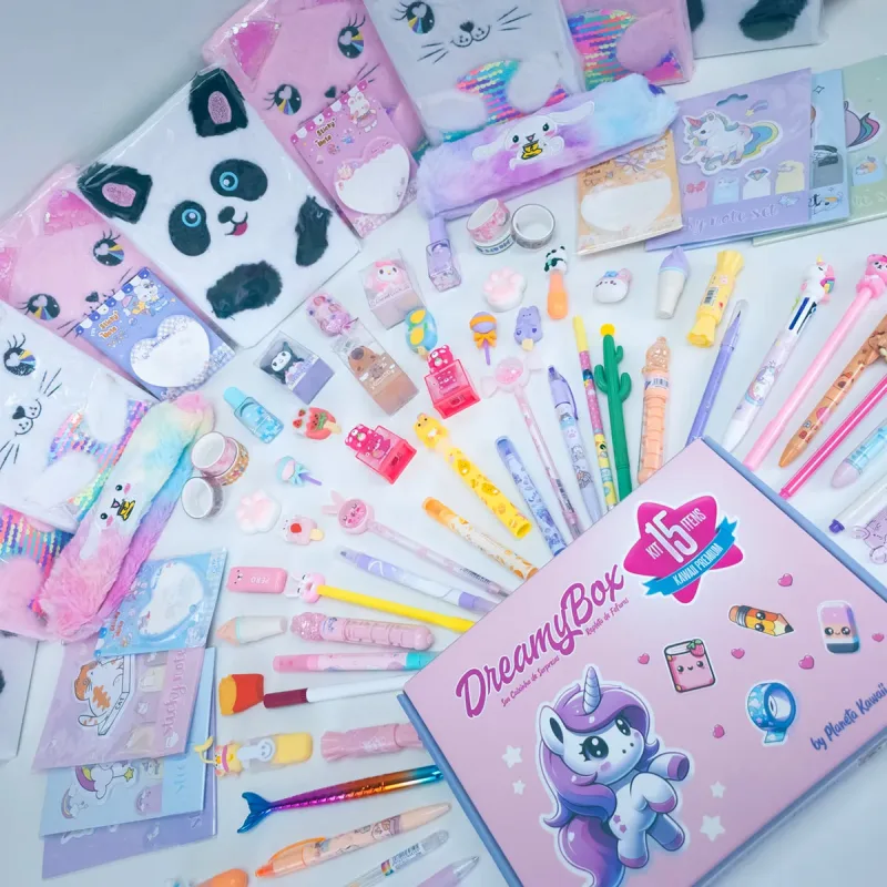 Dreamybox 15 Itens Kawaii Premium - Papelaria Fofa Criativa