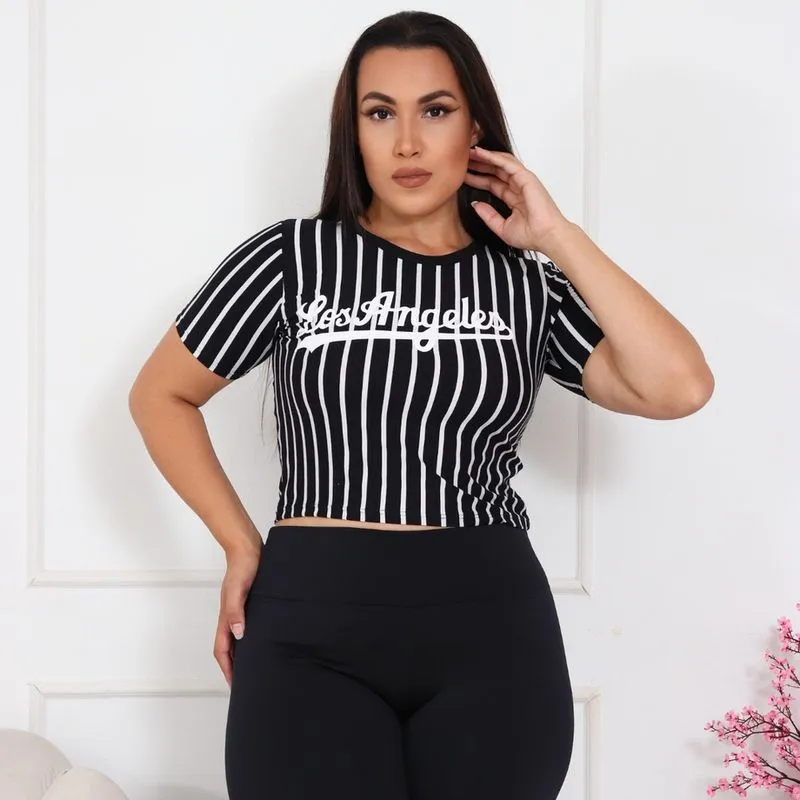 Cropped Los Angeles Listrado Moda Feminina