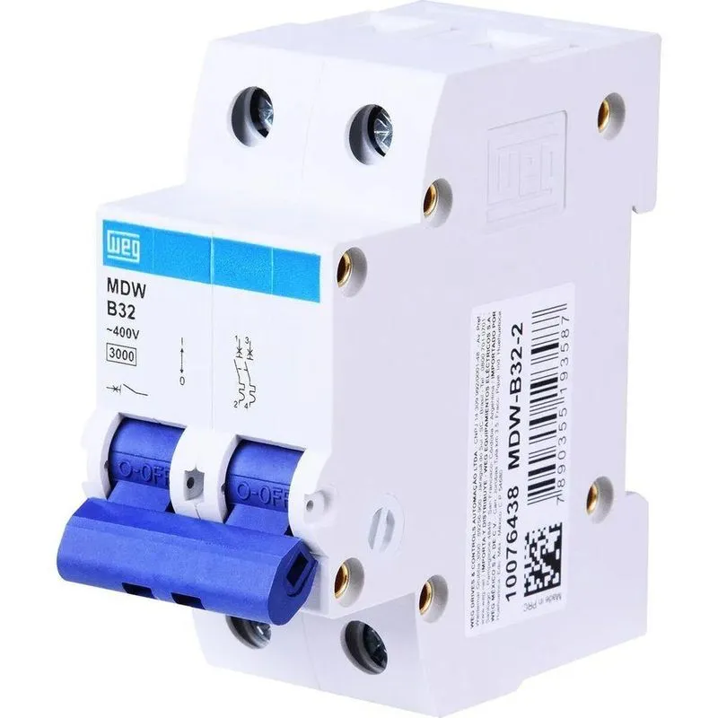 Disjuntor Bipolar Weg Din Curva B 32a 3ka Com Proteção E Bivolt Weg