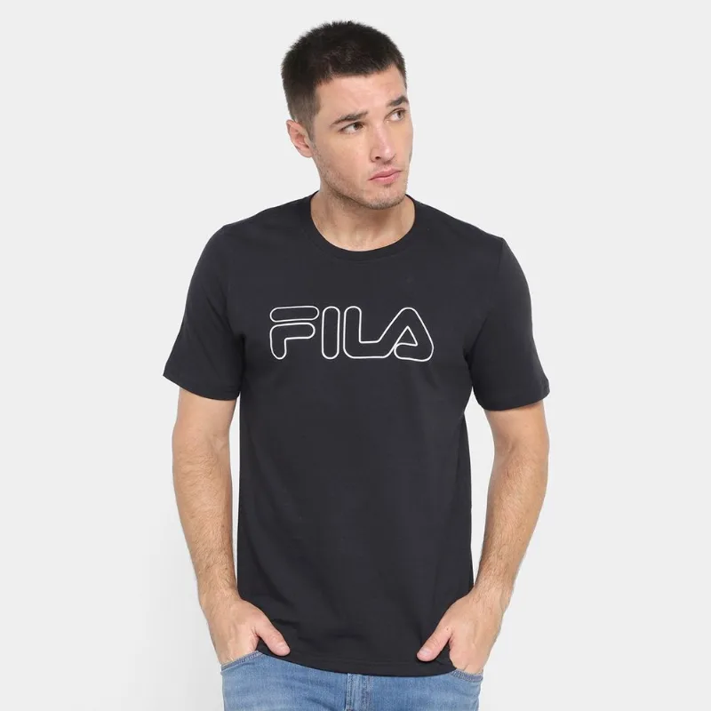 Camiseta Fila Letter Outline Masculina - Masculino - Preto+Cinza