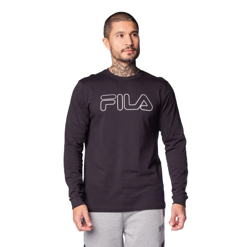 Camiseta Masculina Fila Letter Outline Manga Longa Preto - G