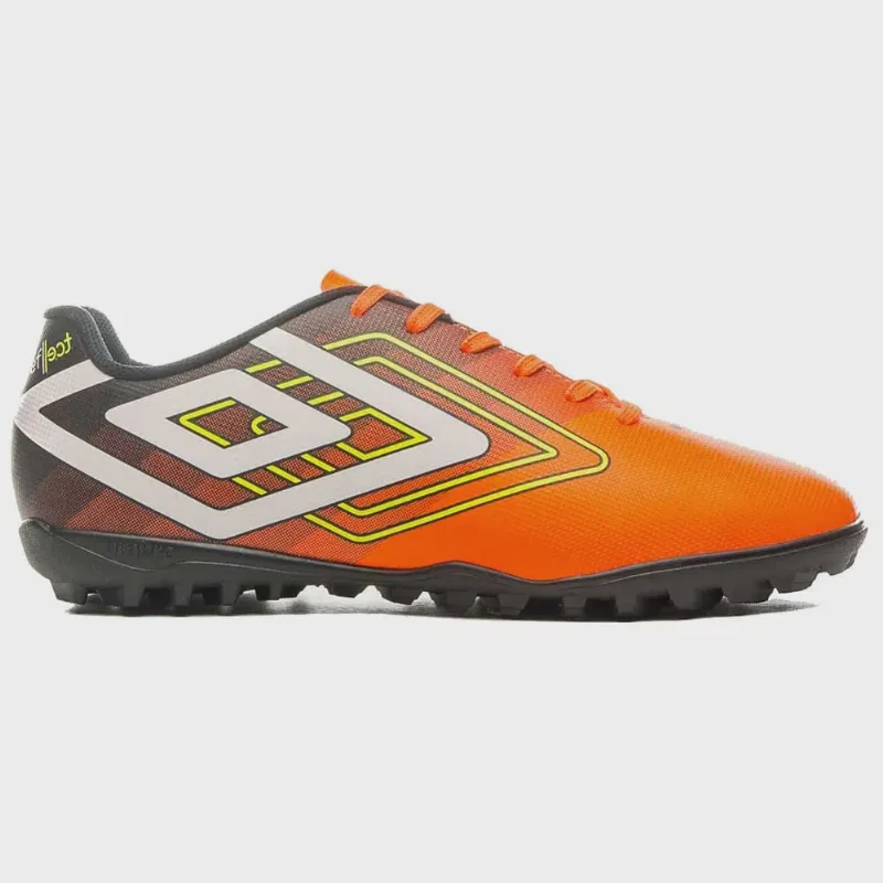 Chuteira Masculina Society Reflect Laranja Flúor Preto Branco Umbro U01FB00104-612