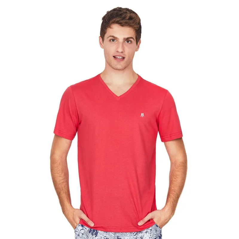 Camiseta Masc Gola V Polo Wear Rosa Escuro M