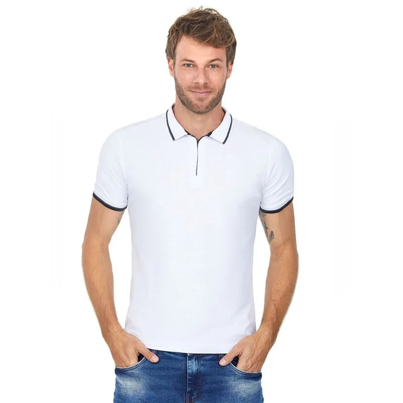 Polo Com Ziper Branco Polo Wear P