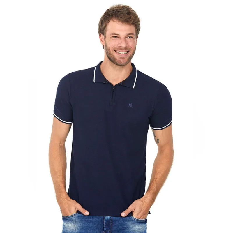 Polo Com Ziper Azul Escuro Polo Wear GG