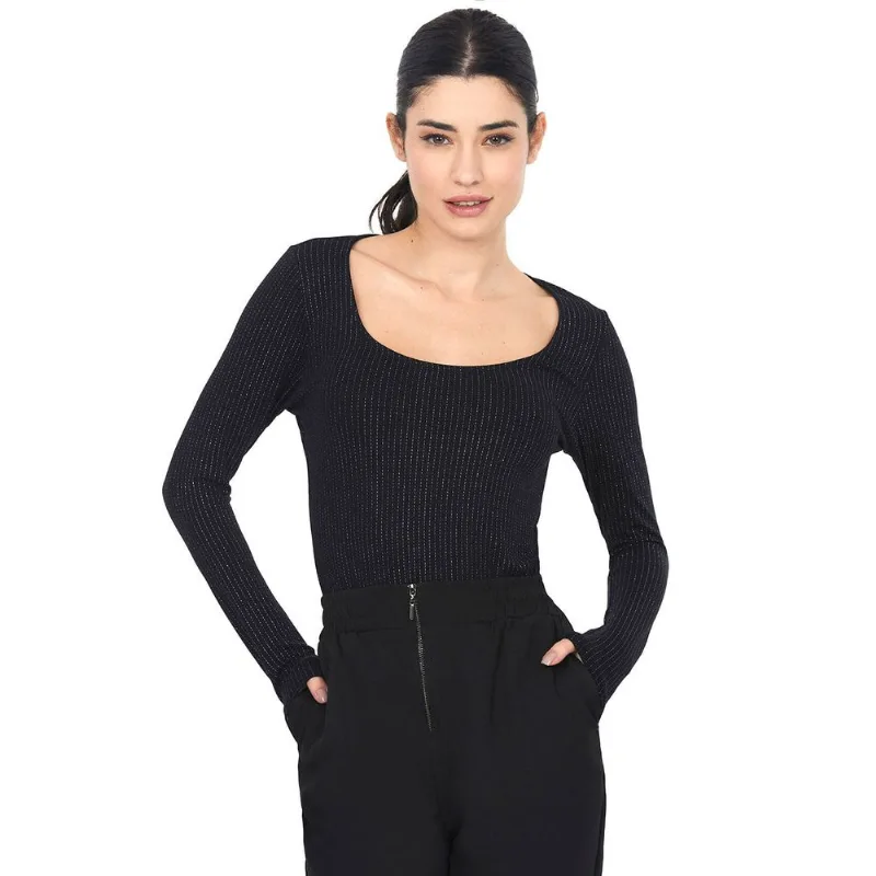 Blusa Manga Longa Listras Lurex Polo Wear Preto GG