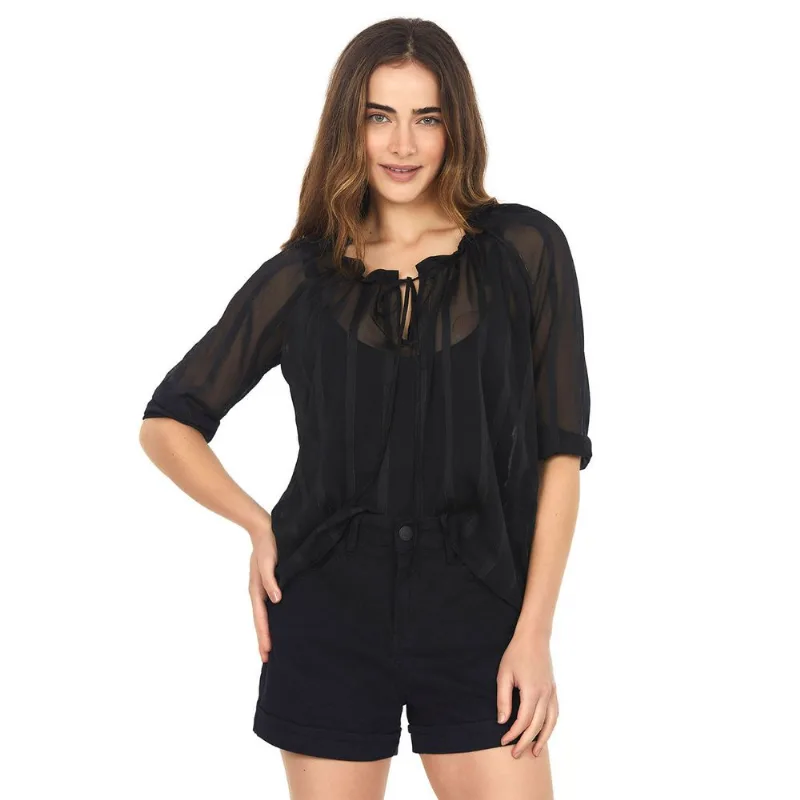 Blusa Chiffon Listras Lurex Polo Wear Preto P