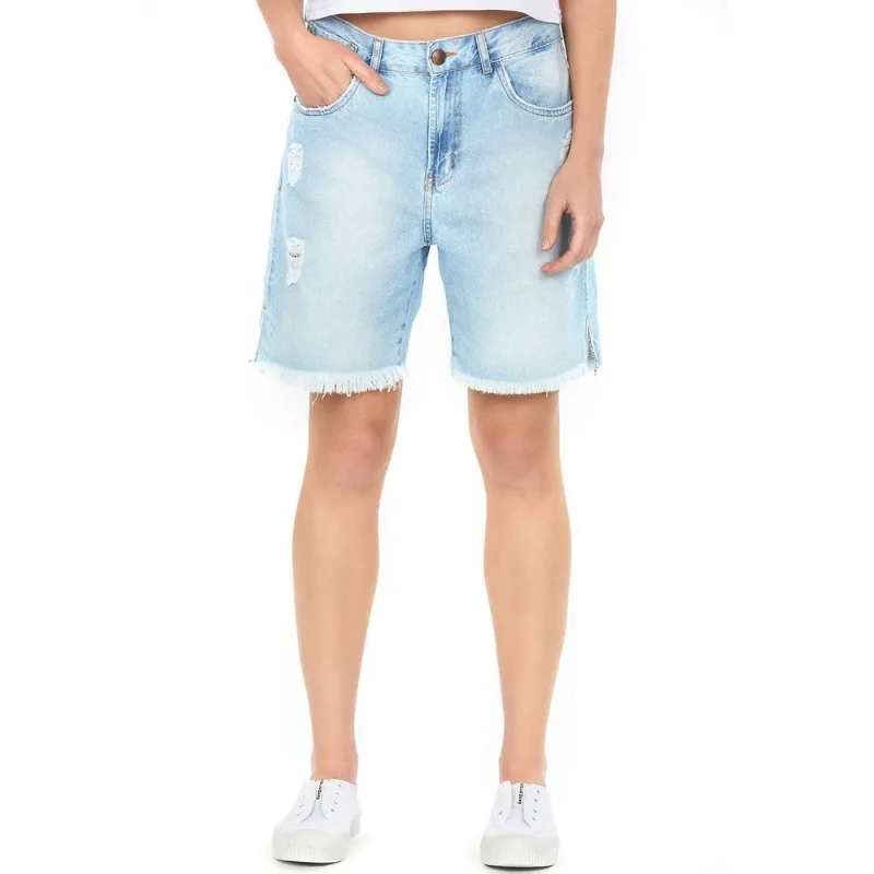 Bermuda Feminino Barra A Fio Polo Wear Jeans Claro 44