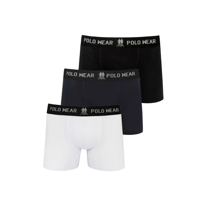 Kit 3 Cuecas Boxers Preta Branca Azul Polo Wear Sortido P